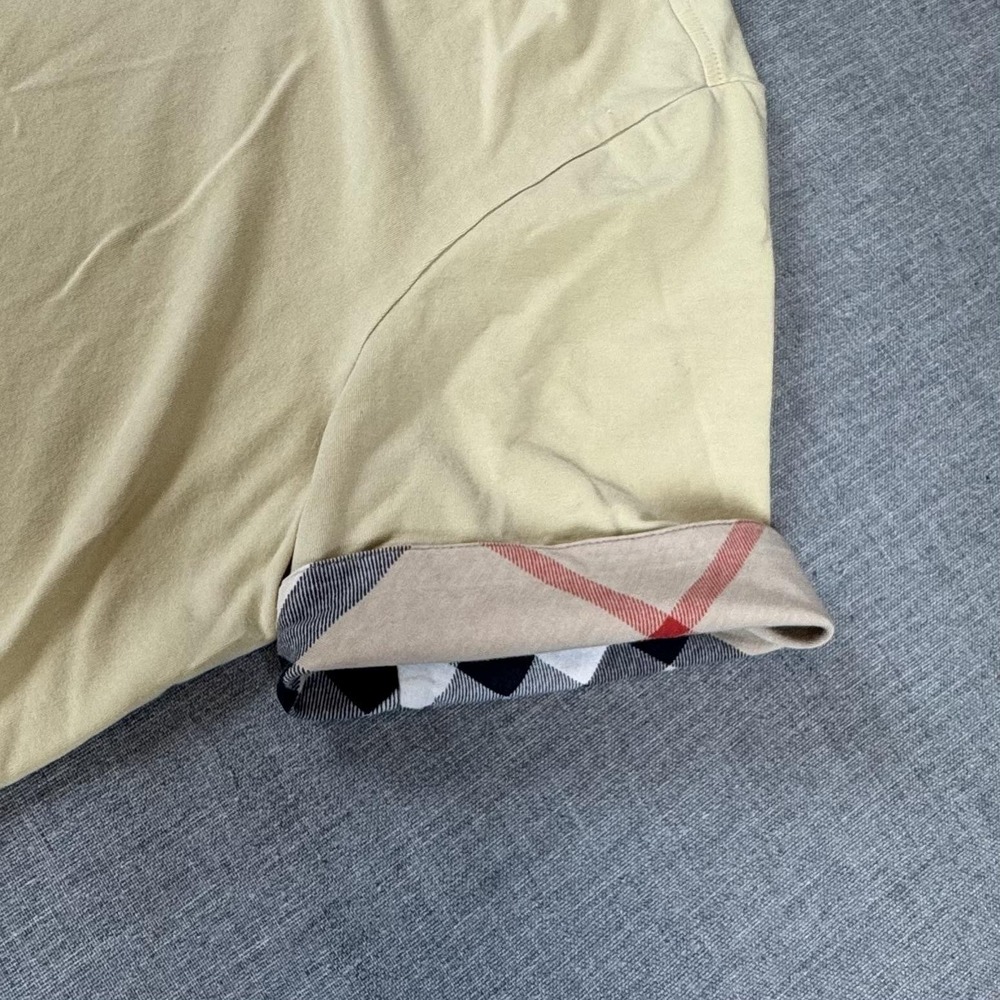 Burberry Brit Shirt Womens Large Beige Nova Check Cuff T-Shirt Stretch Jersey - Picture 3 of 10